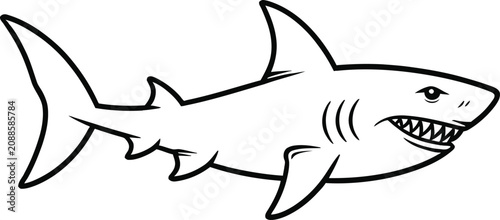 Konstfotografi Shark silhouette illustration, marine predator vector art, ocean animal drawing,