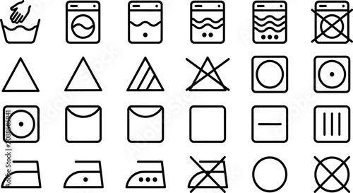 Bild auf Leinwand Laundry Care Symbols and Washing Instructions Outline Icons Collection Vector Se