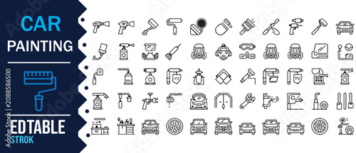 Car Spray Painting and Bodywork Outline Icon Collection