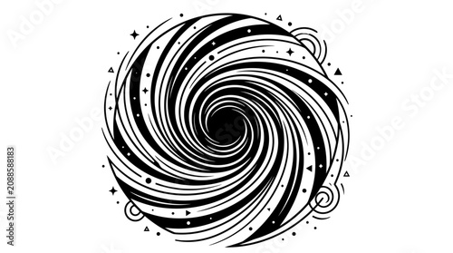 Abstract Black Hole Swirl Galaxy with Stars and Geometric Shapes