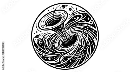 Abstract Black Hole Swirl in Cosmic Space Illustration