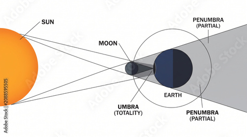 Tableau sur toile Vector Diagram Illustrating the Geometry of a Solar Eclipse with Umbra and Penum