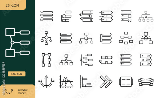 Diagram and Infographic Line Icons Set, Business Presentation Data Chart Outline Symbols. Vector Illustration. Editable Stroke