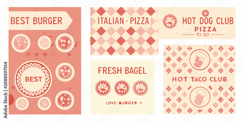 Naklejka premium Retro Food Branding Elements Vintage 1950s 1960s Style Vector Illustrations