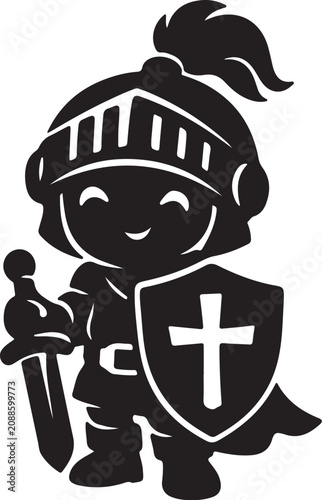  Cartoon Knight Holding Sword Shield.