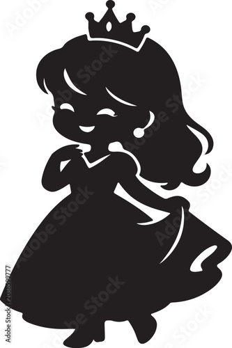  Black and White Icon of a Princess Wearing a Crown and a Ball Gown