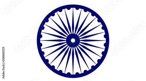 Tableau sur toile Ashoka Chakra wheel vector illustration, navy blue 24 spoke dharma wheel icon, n