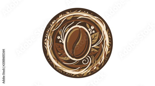Ornate Coffee Bean Emblem with Leaves and Berries - Circular Design