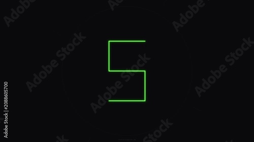 Neon light pulse countdown animation featuring glowing digital numbers in a dark technology background