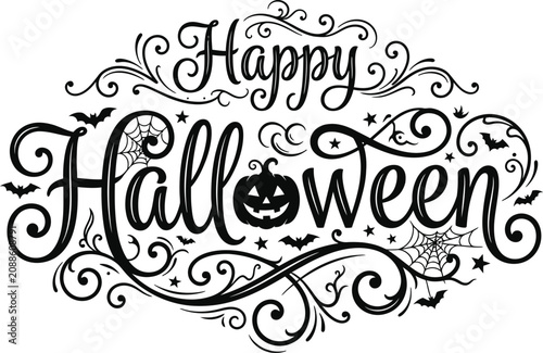 Halloween Greeting with Decorative Typography and Pumpkin