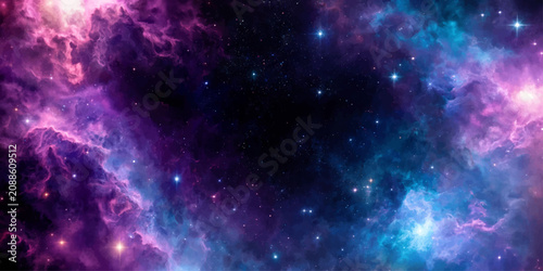 Fényképezés Abstract Deep Space Background with Blue Nebula Galaxy Starfield and Cosmic Ligh
