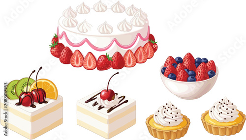 Konstfotografi Delicious bakery and pastry dessert collection featuring whole strawberry cream