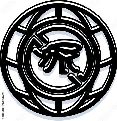 Canvas-taulu Insect pest silhouette inside circular globe grid symbolizing global pest contro