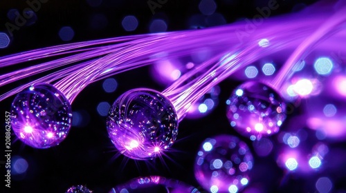 Curved fiber glow technology displays radiating purple energy streams through crystalline spheres with dynamic light patterns
