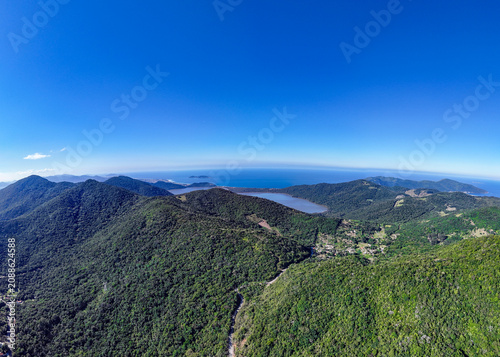 Aerial Panorama of Lush Green Hills and Lagoon in Florianopolis