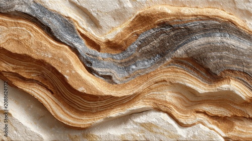 Limestone smooth surface with wavy layered bands, cream ochre gray palette, natural mineral patterns, macro texture details, clean composition for commercial design projects