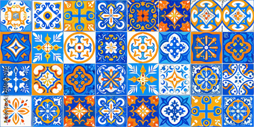 Decorative Ceramic Tiles Pattern With Floral And Geometric Motifs