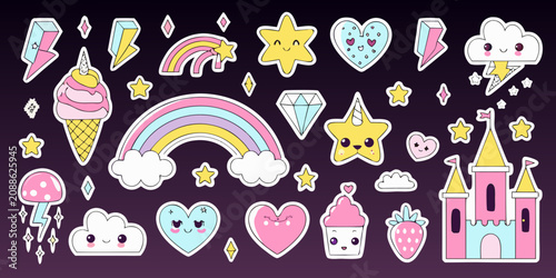 Kawaii Sticker Collection Featuring Stars Rainbows And Sweet Treats