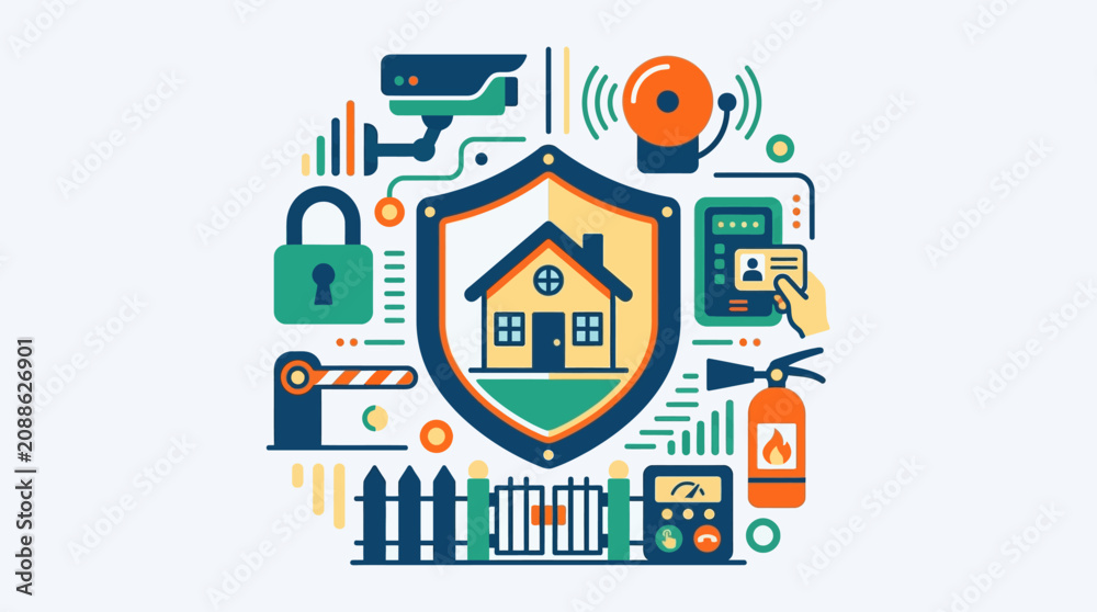 Obraz premium Home security system protection icon.