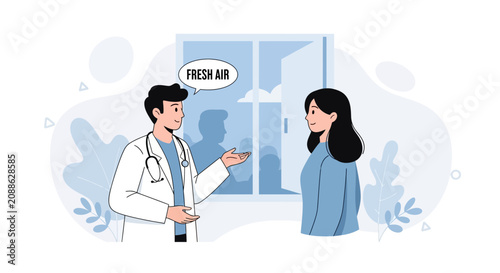 Doctor Advises Fresh Air for Patient Health, Open Window Concept