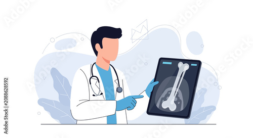 Doctor analyzing X-ray of a bone, modern flat illustration with medical and healthcare concept