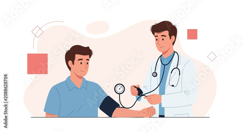 Doctor checking patient's blood pressure with sphygmomanometer, medical check-up, health care concept