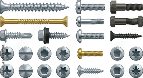 Tableau sur toile Metal Screws Bolts and Fasteners Set with Different Types of Heads Threaded Nail