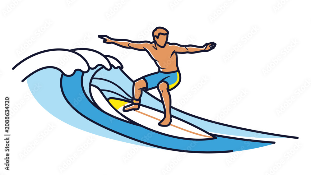 Fototapeta premium Man surfing on a wave riding board in ocean water sports