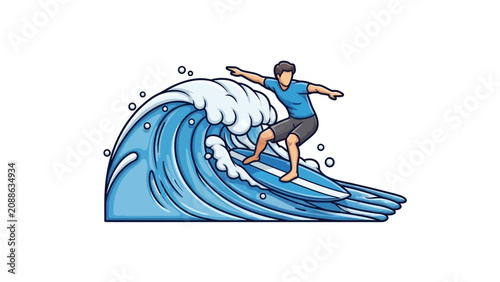 Surfer rides powerful blue ocean wave on sunny day outdoors