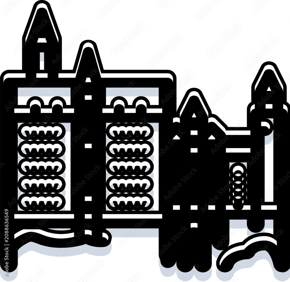 Obraz premium Castle school building icon featuring towering structures and intricate details, symbolizing education, magic, and mystical architecture on a white background
