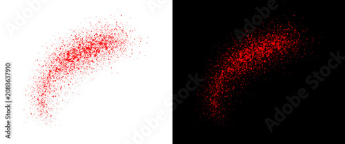 Red spray paint texture on white and black background, abstract crimson splatter effect, grainy blood splatter element for graphic design png