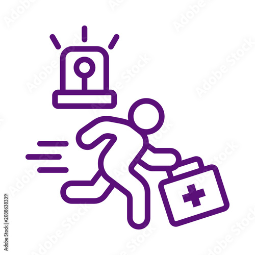 Emergency response icon running person with first aid kit and siren isolated on transparent background