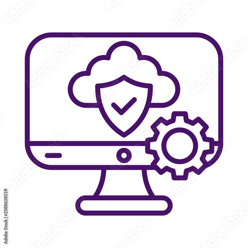 Computer security icon cloud shield and settings isolated on transparent background