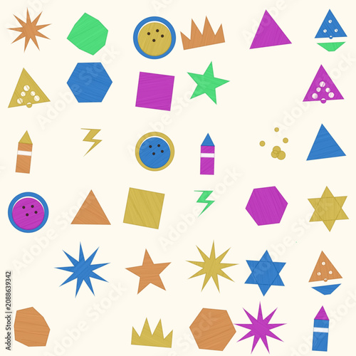 Canvastavla Colorful set of playful geometric and star-shaped icons Vector