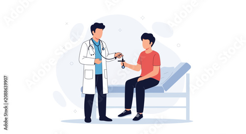 Doctor examining patient with reflex hammer in a modern clinic, vector illustration