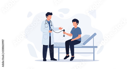 Doctor Examining Patient with Stethoscope in Medical Clinic - Vector Illustration