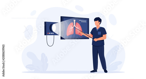 Doctor examining X-ray of lungs, medical presentation, healthcare concept