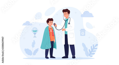 Doctor Examining Young Patient with Stethoscope, Pediatric Healthcare Concept