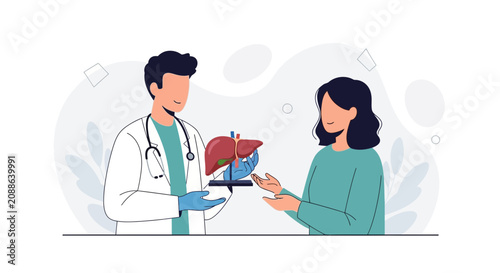 Doctor Explaining Liver Anatomy to Patient - Medical Consultation Flat Illustration