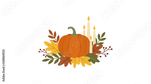 Konstfotografi Pumpkin with autumn leaves and flowers.