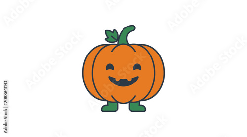 Schilderij op canvas Smiling Cartoon Pumpkin Character Face.