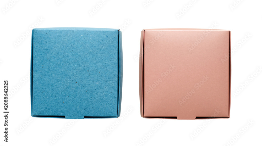 Fototapeta premium Two square cardboard boxes isolated on transparent background