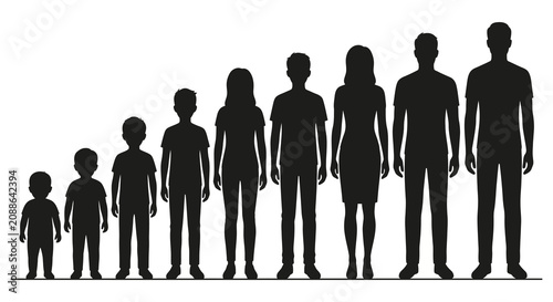 Quadro su tela Human Silhouettes Representing Growth Stages Black On White Background