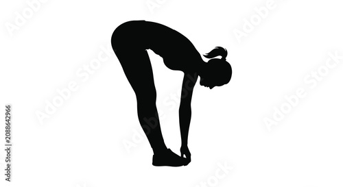 Canvas Print Silhouette of a woman stretching forward black on white background