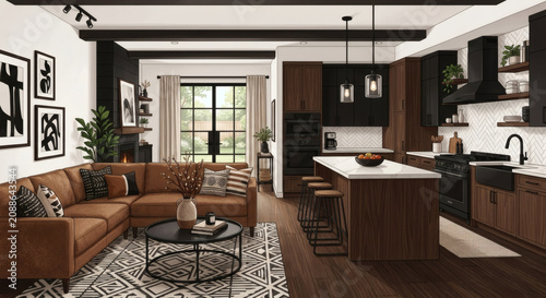 Modern open concept kitchen living