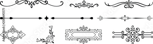 Elegant vintage decorative divider collection featuring ornamental flourishes, filigree borders and classic line separators. Luxury vector design elements for invitations.