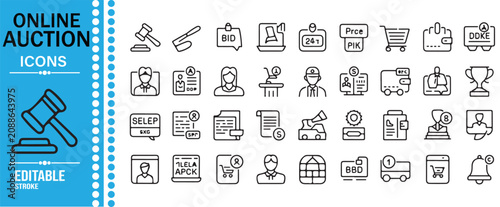 Digital Bidding and Ecommerce Auction Outline Icons