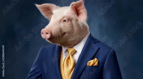 Portrait of a anthropomorphic smiling Pig dressed in a formal business suit	
