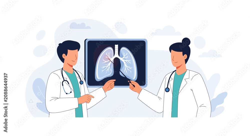 Fototapeta premium Doctors Analyzing Lungs X-ray, Medical Consultation, Diagnostic Imaging, Respiratory Health
