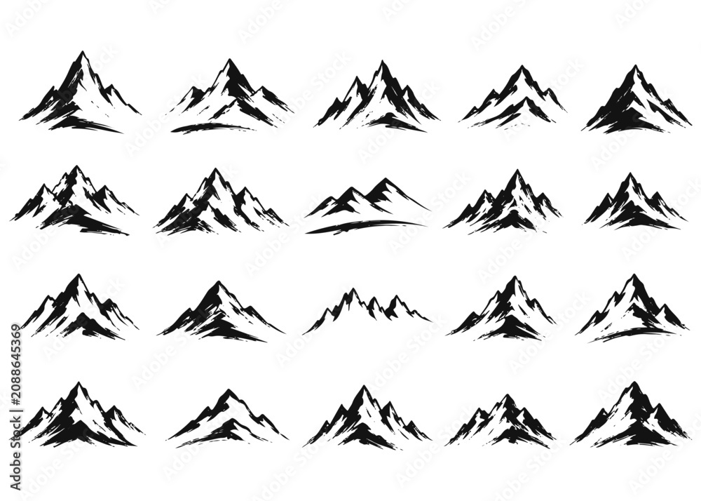Fototapeta premium Mountain brush set. Set of hand drawn brushes on a white background